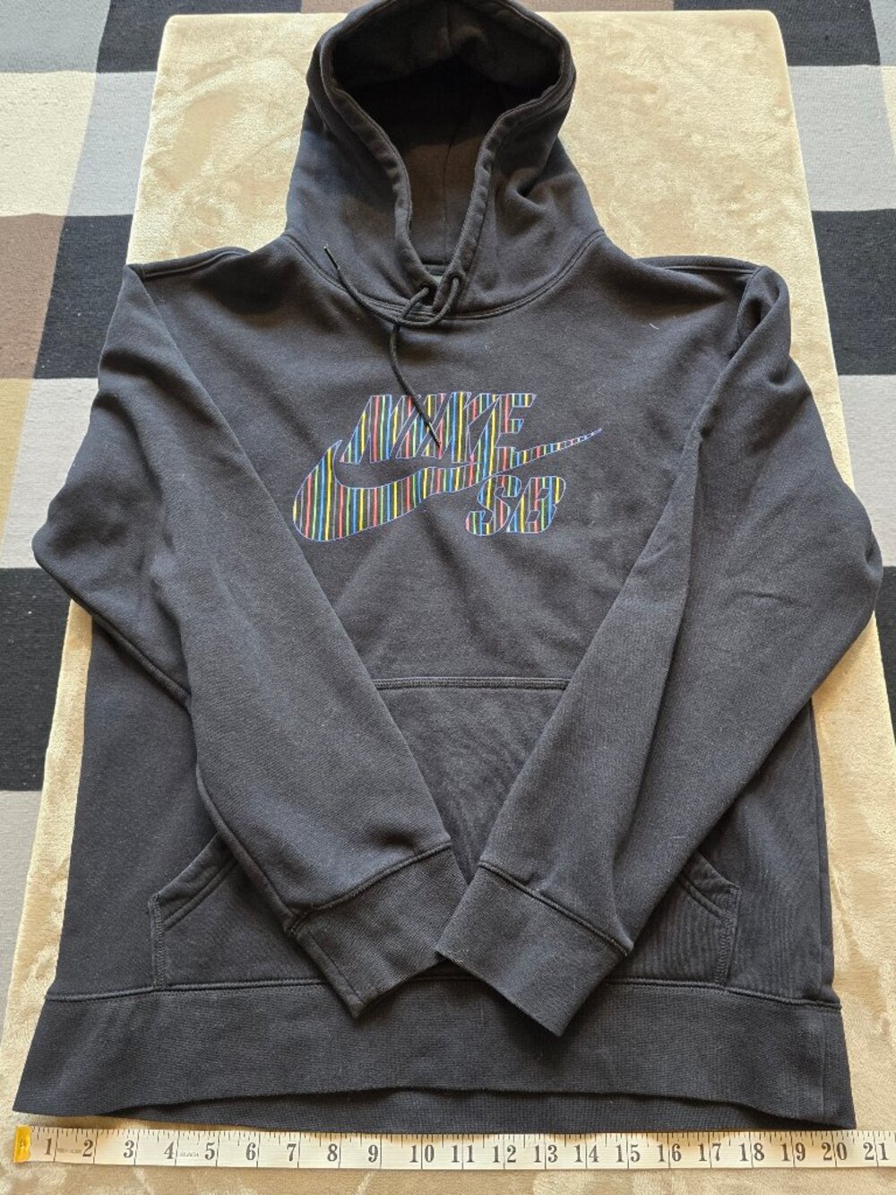 Nike SB Men's Striped Logo Pullover Skate Hoodie - Black - Size M